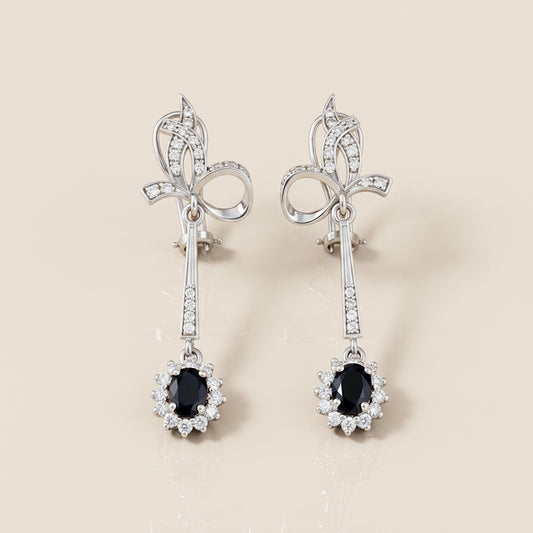 Aretes Estilo Vintage de Zafiros y Diamantes en Oro Blanco de 14K