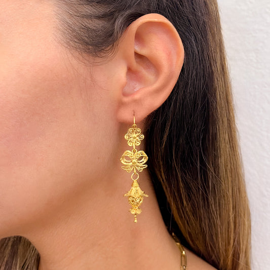 Aretes de Filigrana Candil de Oro Amarillo de 9K