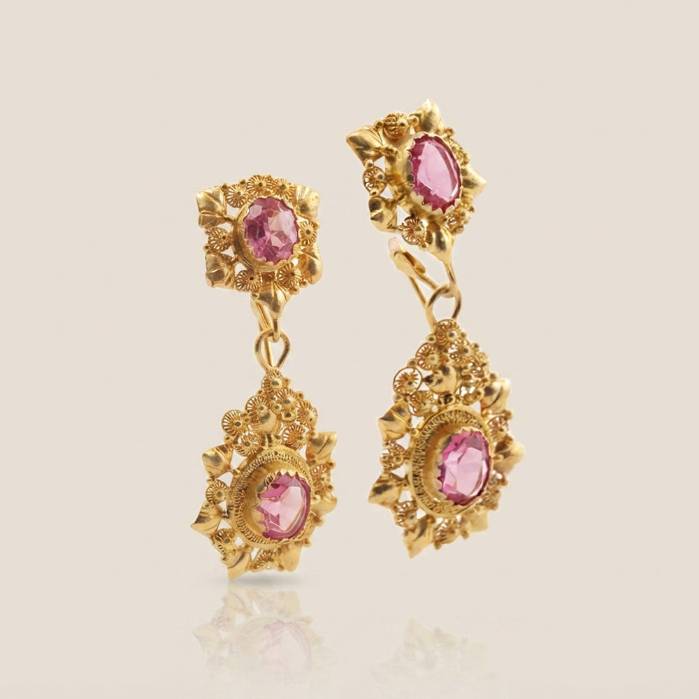 Aretes Largos de Filigrana Oro Amarillo 9K