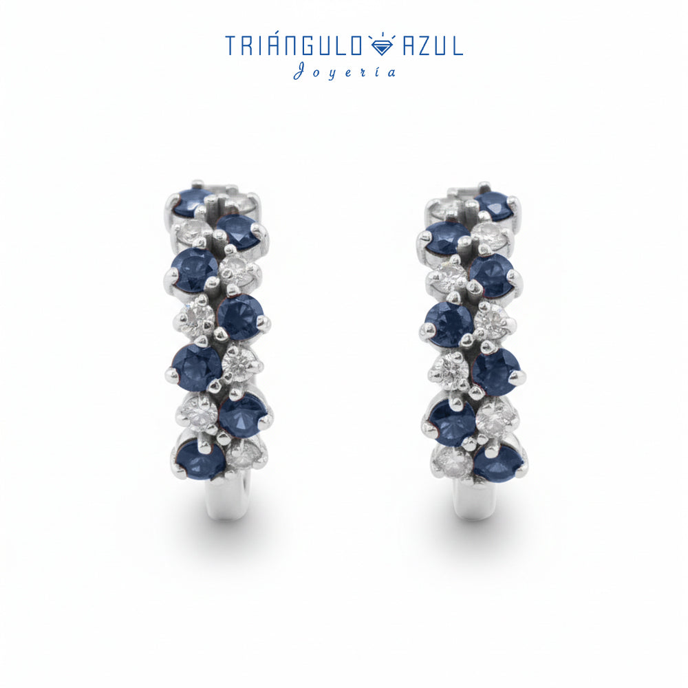 Arracadas de Zafiros con 1.15 CTS Total y Diamantes con 0.60 CTS Total en Oro Blanco de 14K