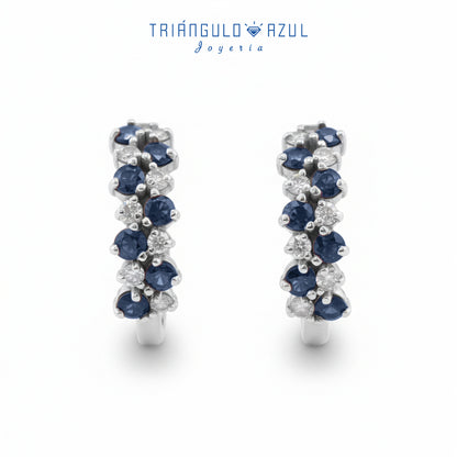 Arracadas de Zafiros con 1.15 CTS Total y Diamantes con 0.60 CTS Total en Oro Blanco de 14K