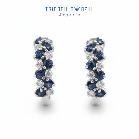 Arracadas de Zafiros con 1.15 CTS Total y Diamantes con 0.60 CTS Total en Oro Blanco de 14K