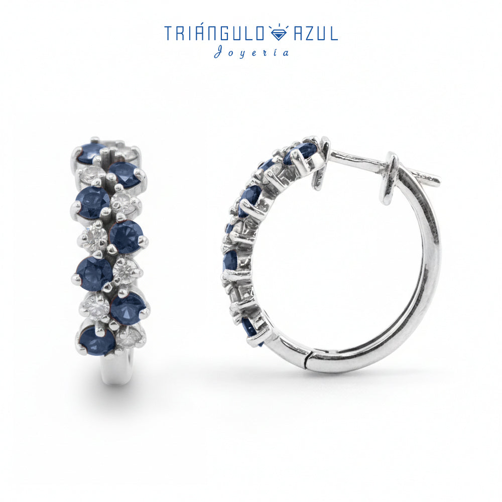 Arracadas de Zafiros con 1.15 CTS Total y Diamantes con 0.60 CTS Total en Oro Blanco de 14K