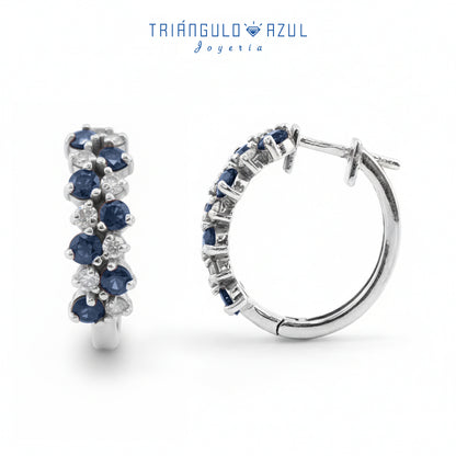 Arracadas de Zafiros con 1.15 CTS Total y Diamantes con 0.60 CTS Total en Oro Blanco de 14K