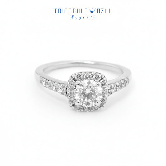 Anillo de Compromiso con Diamante Central con 0.33 CTS G VS1 NO CERT+ Diamantes Laterales con 0.33 CTS Total en Oro Blanco de 14K