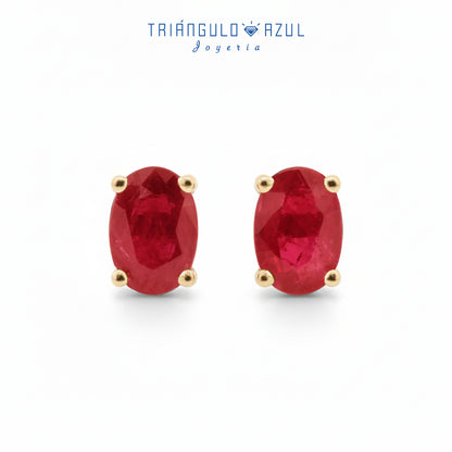 Broqueles de Rubí con 1.20 CTS Total en Oro Amarillo de 14K