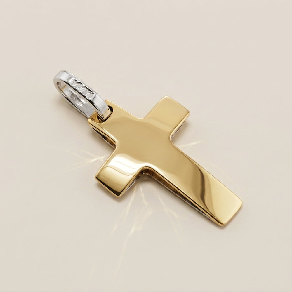 Dije Cruz Doble Oro en Oro Amarillo y Blanco de 14K
