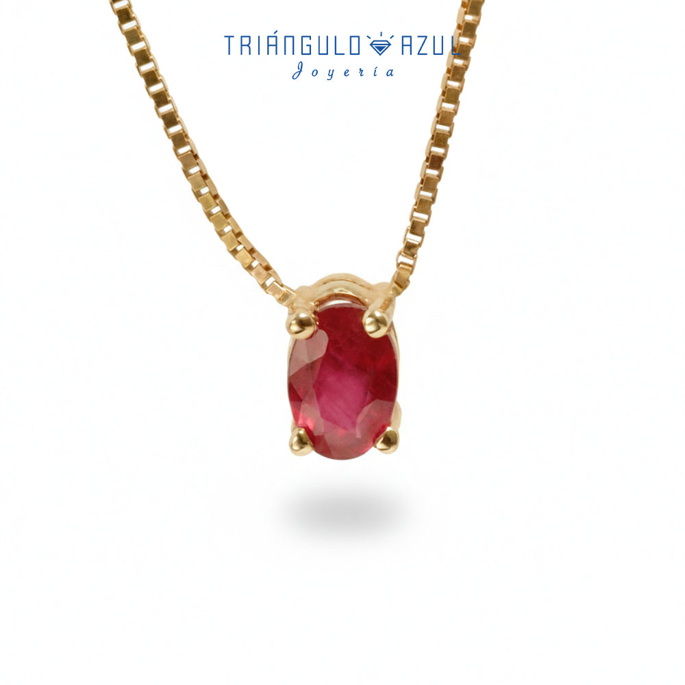 Cadena con Dije de Rubí con 0.63 CTS Total en Oro Amarillo de 14K
