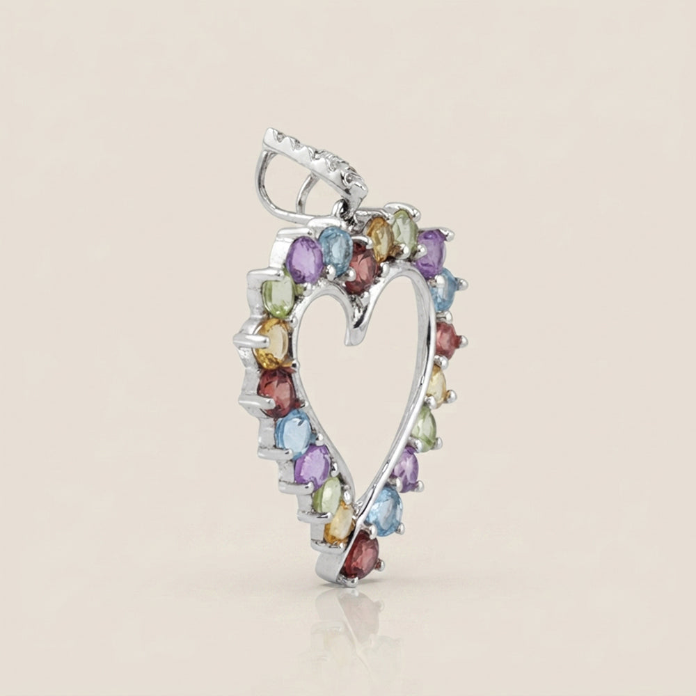Dije Corazón con Piedras Semipreciosas y Diamantes en Oro Blanco de 14K