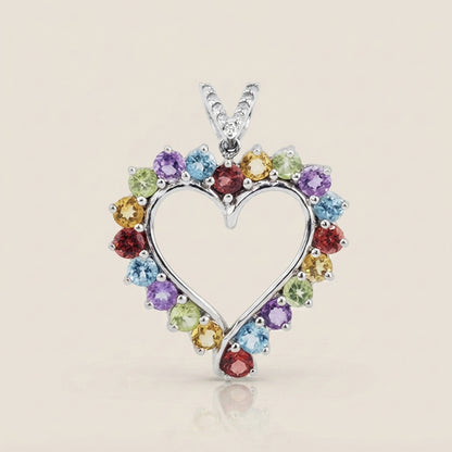 Dije Corazón con Piedras Semipreciosas y Diamantes en Oro Blanco de 14K