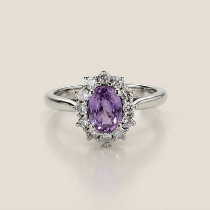 Lady D con Zafiro Rosa y Diamantes en Oro Blanco de 14K