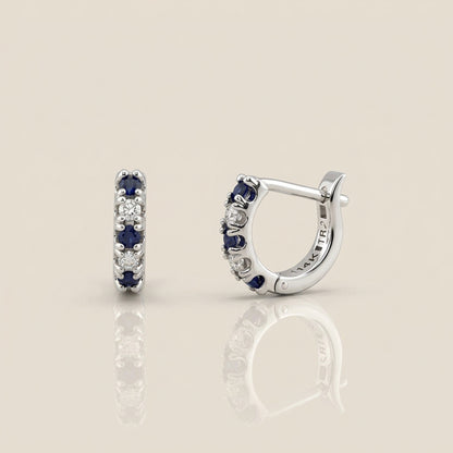 Arracaditas Fer con Zafiros y Diamantes en Oro Blanco de 14K