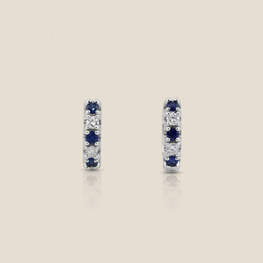 Arracaditas Fer con Zafiros y Diamantes en Oro Blanco de 14K