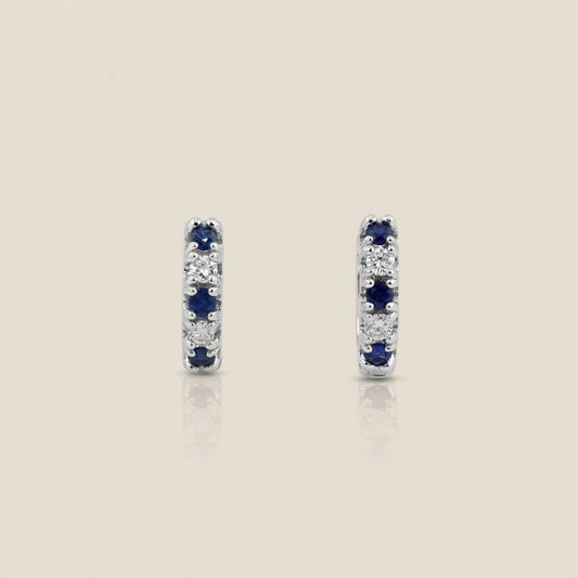 Arracaditas Fer con Zafiros y Diamantes en Oro Blanco de 14K