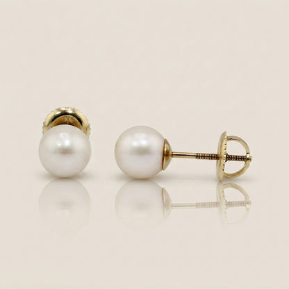Broqueles de Perla en Oro Amarillo de 14K