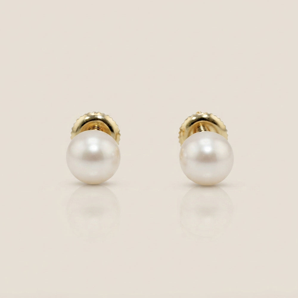 Broqueles de Perla en Oro Amarillo de 14K