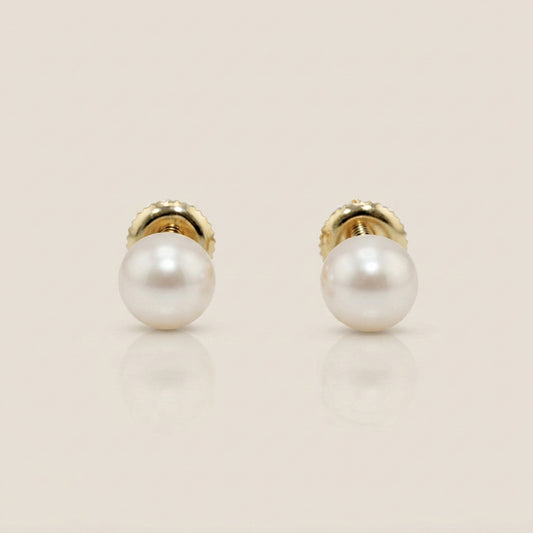 Broqueles de Perla en Oro Amarillo de 14K