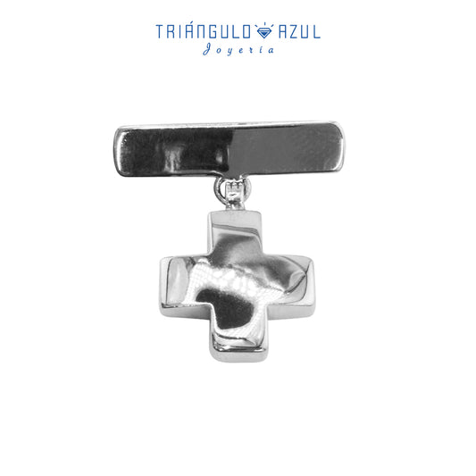 Broche Cruz en Oro Blanco de 14K