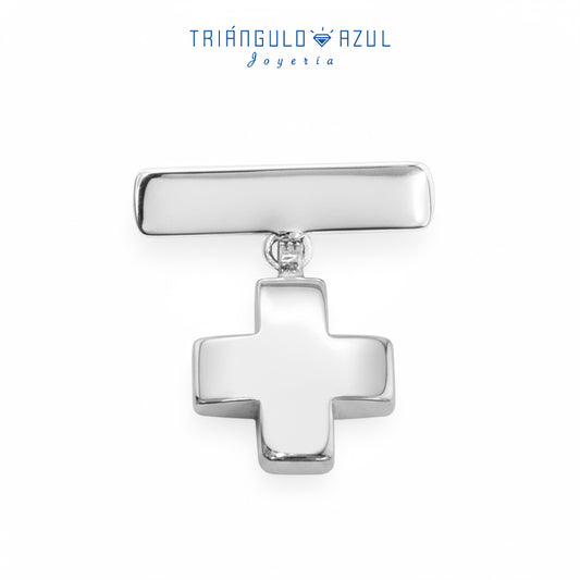 Broche Cruz en Oro Blanco de 14K
