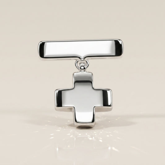 Broche Cruz en Oro Blanco de 14K