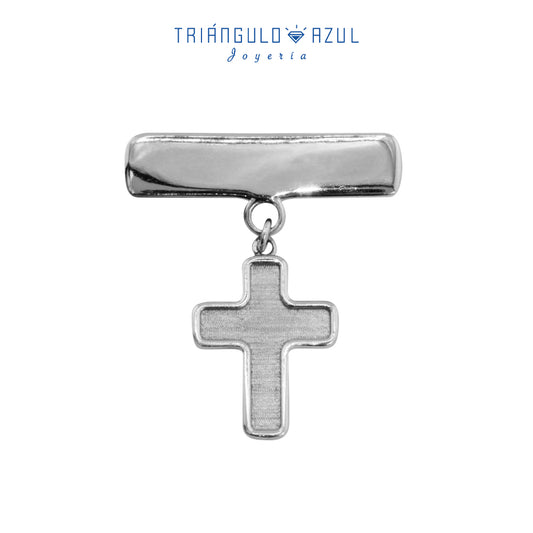 Cruz Plana con Placa en Oro Blanco de 14K