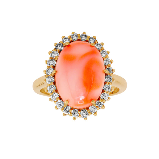 Anillo con Coral y Diamantes