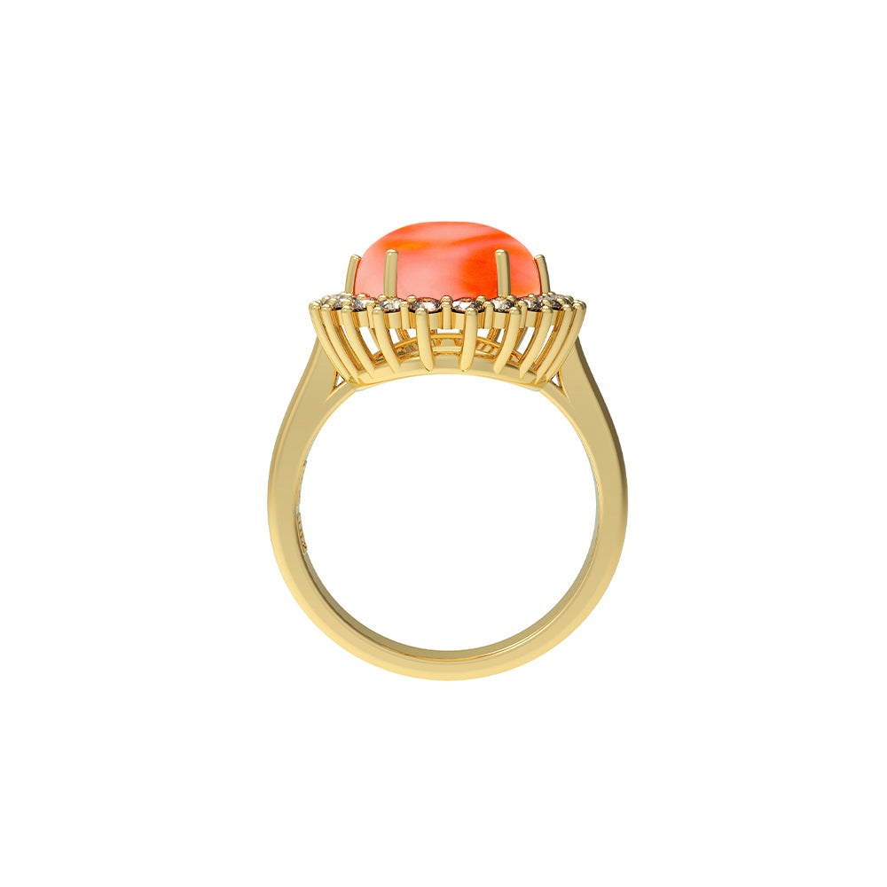 Anillo con Coral y Diamantes