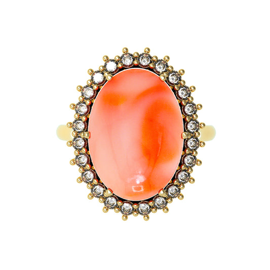 Anillo con Coral y Diamantes