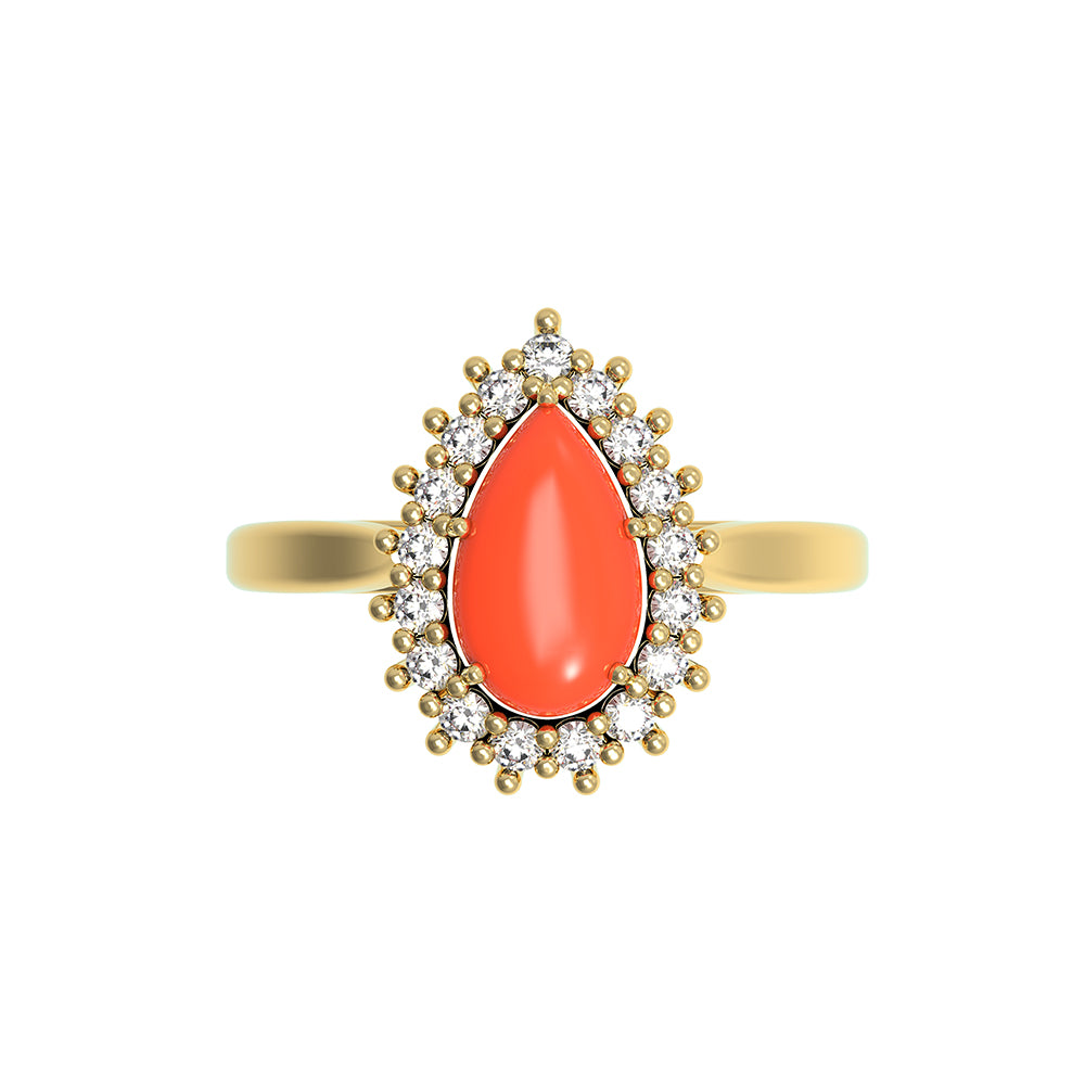 Anillo con Coral y Diamantes