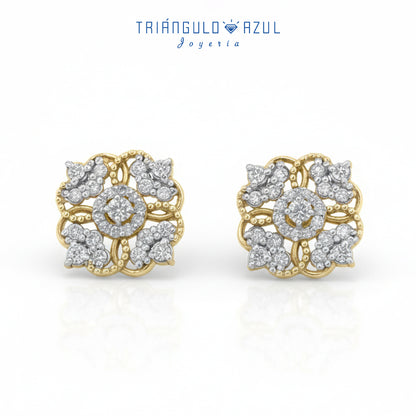 Aretes Estilo Flor con Diamantes con 0.68 CTS Total en Oro Amarillo de 14K