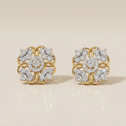 Aretes Estilo Flor con Diamantes con 0.68 CTS Total en Oro Amarillo de 14K