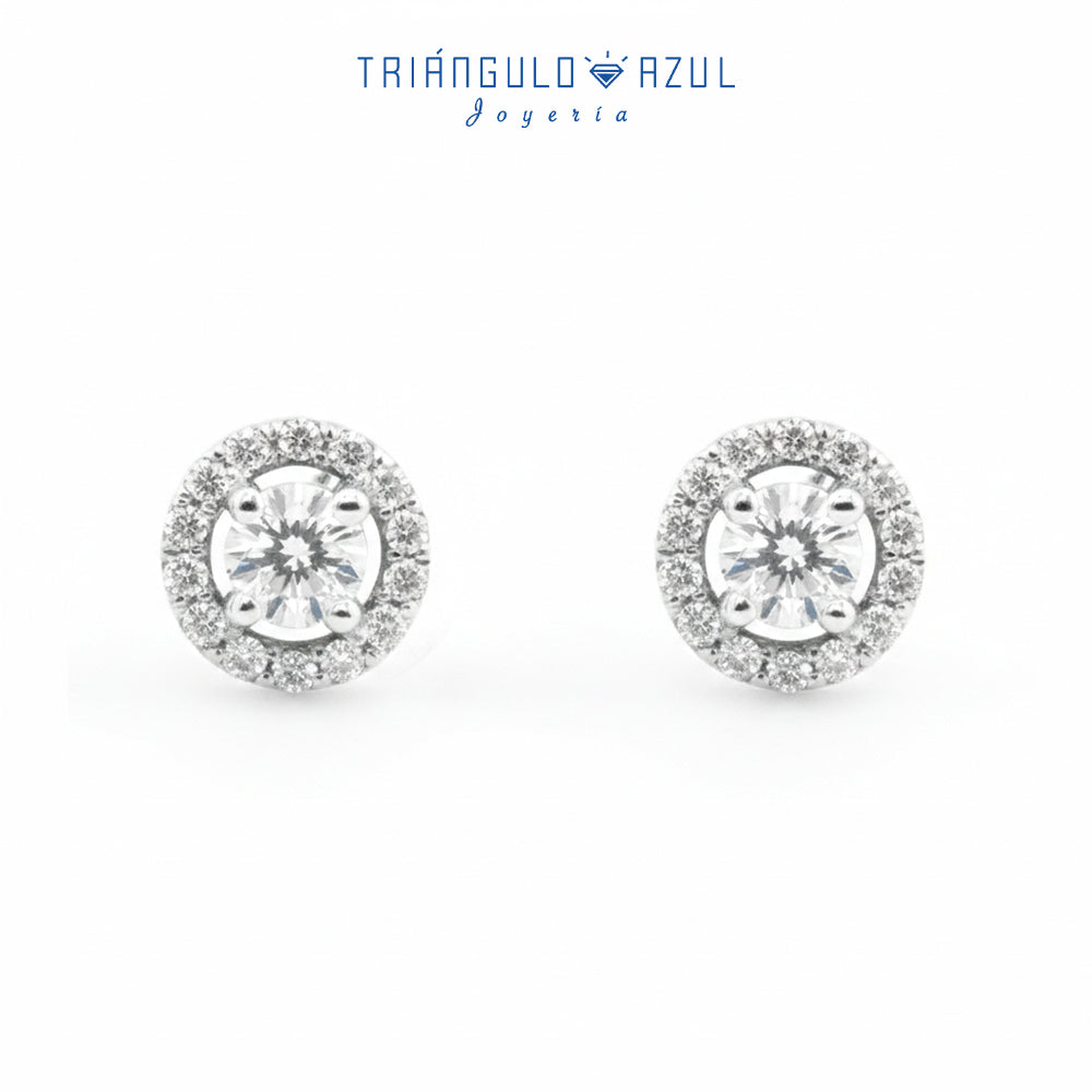Broqueles Halo de Diamantes con 0.40 CTS Total en Oro Blanco de 14K