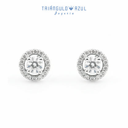 Broqueles Halo de Diamantes con 0.40 CTS Total en Oro Blanco de 14K