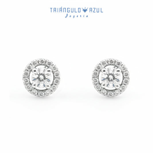 Broqueles Halo de Diamantes con 0.40 CTS Total en Oro Blanco de 14K