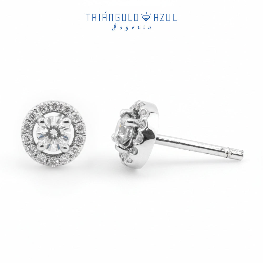 Broqueles Halo de Diamantes con 0.40 CTS Total en Oro Blanco de 14K