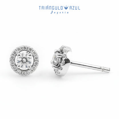 Broqueles Halo de Diamantes con 0.40 CTS Total en Oro Blanco de 14K