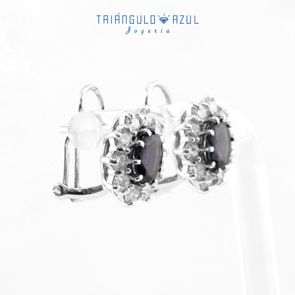 Aretes Lady D de Zafiros con 1.82 CTS Total y Diamantes de 1.28 CTS Total en Oro Blanco de 14K