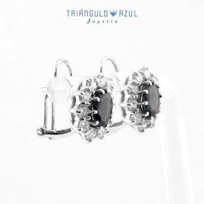Aretes Lady D de Zafiros con 1.82 CTS Total y Diamantes de 1.28 CTS Total en Oro Blanco de 14K