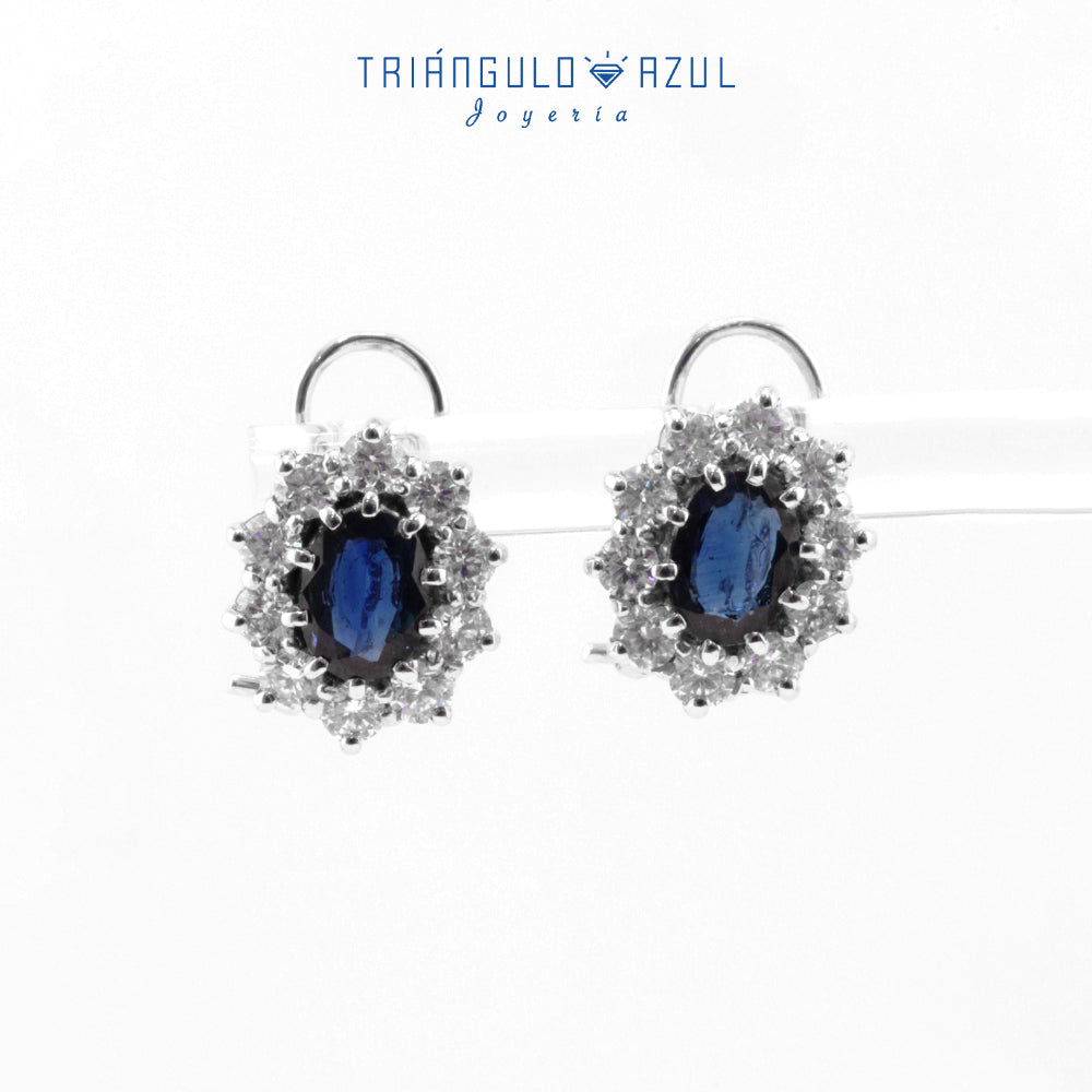 Aretes Lady D de Zafiros con 1.82 CTS Total y Diamantes de 1.28 CTS Total en Oro Blanco de 14K