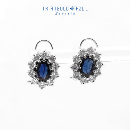 Aretes Lady D de Zafiros con 1.82 CTS Total y Diamantes de 1.28 CTS Total en Oro Blanco de 14K
