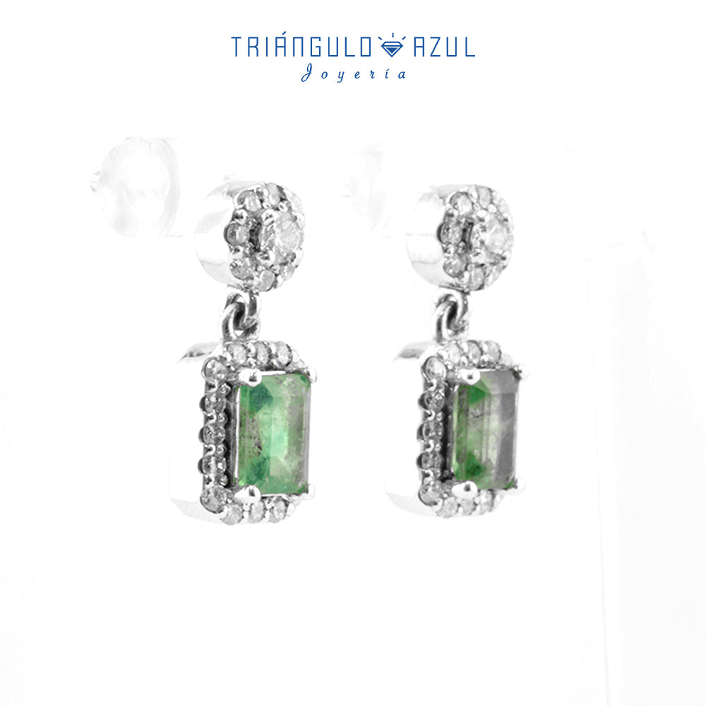 Aretes Andy Colgantes de Esmeralda con 1.21 CTS Total y Diamantes de 0.62 CTS Total en Oro Blanco de 14K