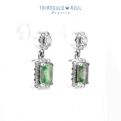 Aretes Andy Colgantes de Esmeralda con 1.21 CTS Total y Diamantes de 0.62 CTS Total en Oro Blanco de 14K