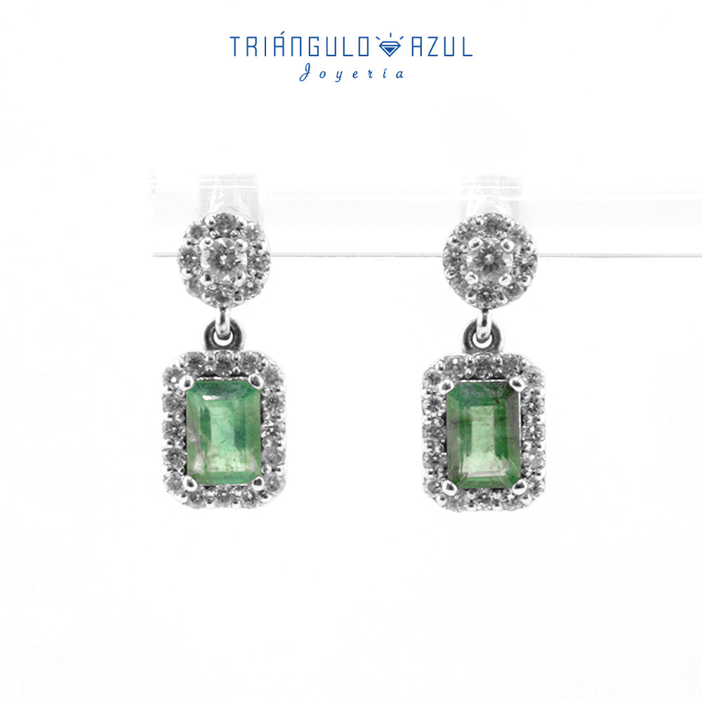 Aretes Andy Colgantes de Esmeralda con 1.21 CTS Total y Diamantes de 0.62 CTS Total en Oro Blanco de 14K