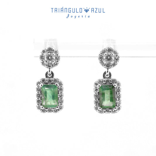 Aretes Andy Colgantes de Esmeralda con 1.21 CTS Total y Diamantes de 0.62 CTS Total en Oro Blanco de 14K