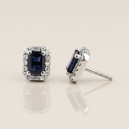Aretes Andy con Zafiro y Diamantes en oro Blanco de 14K