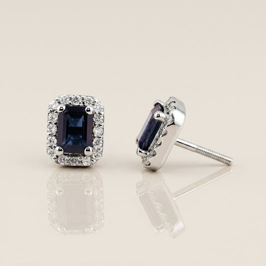 Aretes Andy de Zafiro y Diamantes en oro Blanco de 14K
