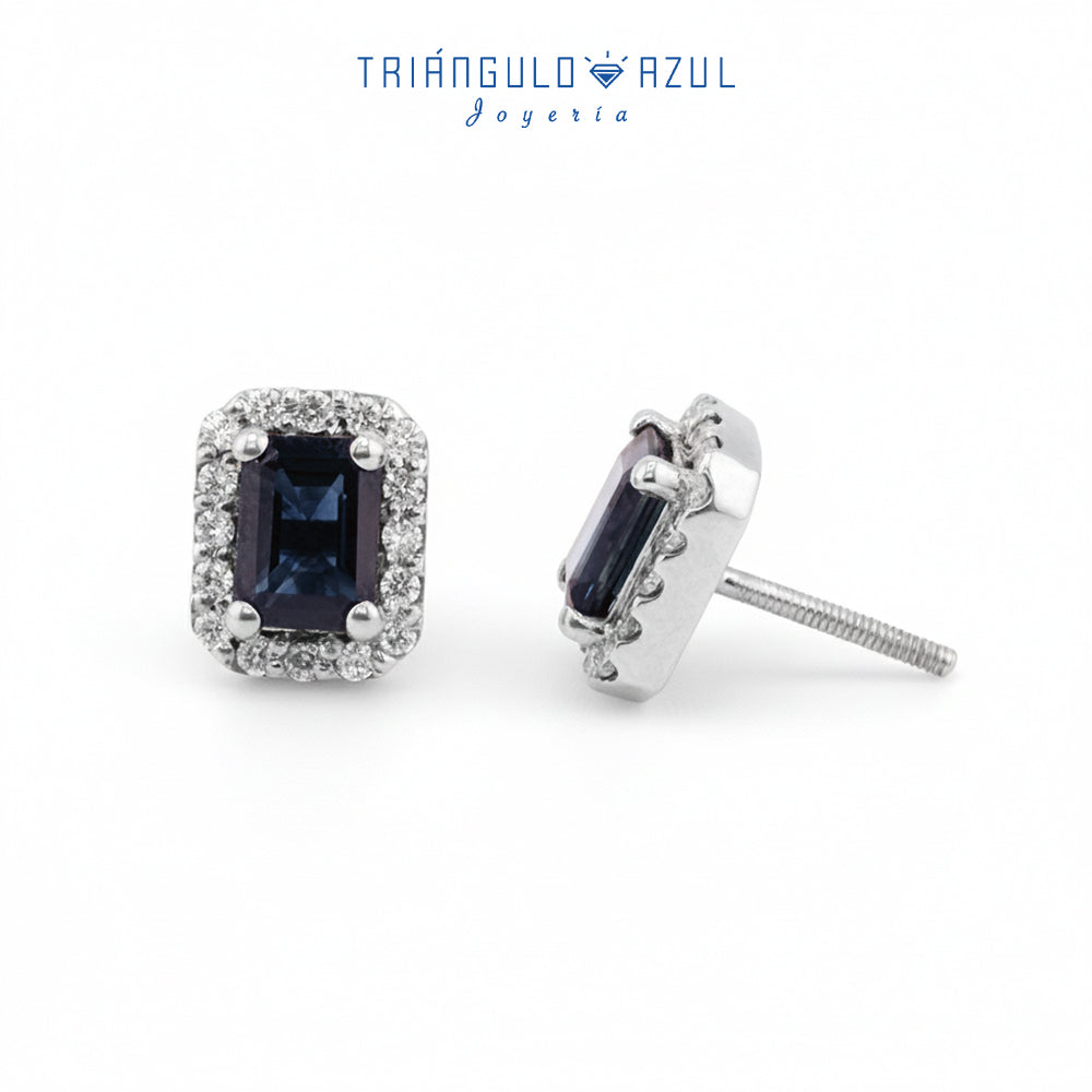 Aretes Andy de Zafiro con 2.40 CTS Total y Diamantes con 0.40 CTS Total en oro Blanco de 14K