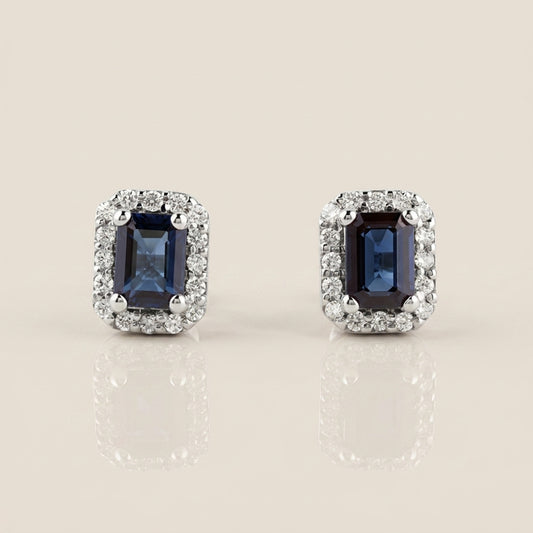 Aretes Andy de Zafiro y Diamantes en oro Blanco de 14K
