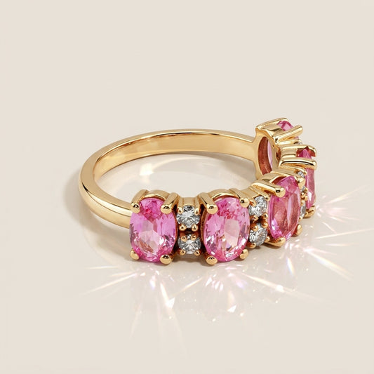 Churumbela Camila de Zafiro Rosa y Diamantes en Oro Amarillo de 14K