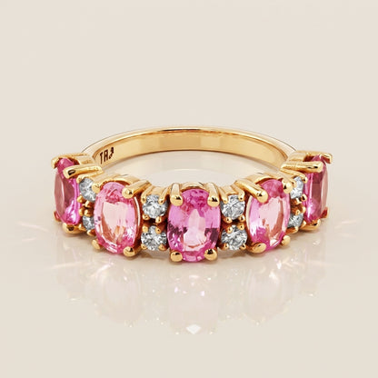 Churumbela Camila de Zafiro Rosa y Diamantes en Oro Amarillo de 14K